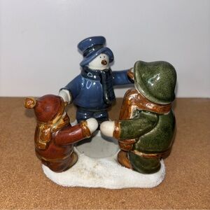 Ceramic Snowman and Friends Tealight Candle Holder